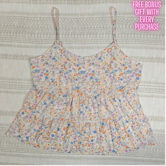 Pink Rose Floral Peplum Tank Top Lightweight Summer Blouse Size L NEW - Picture 1 of 6